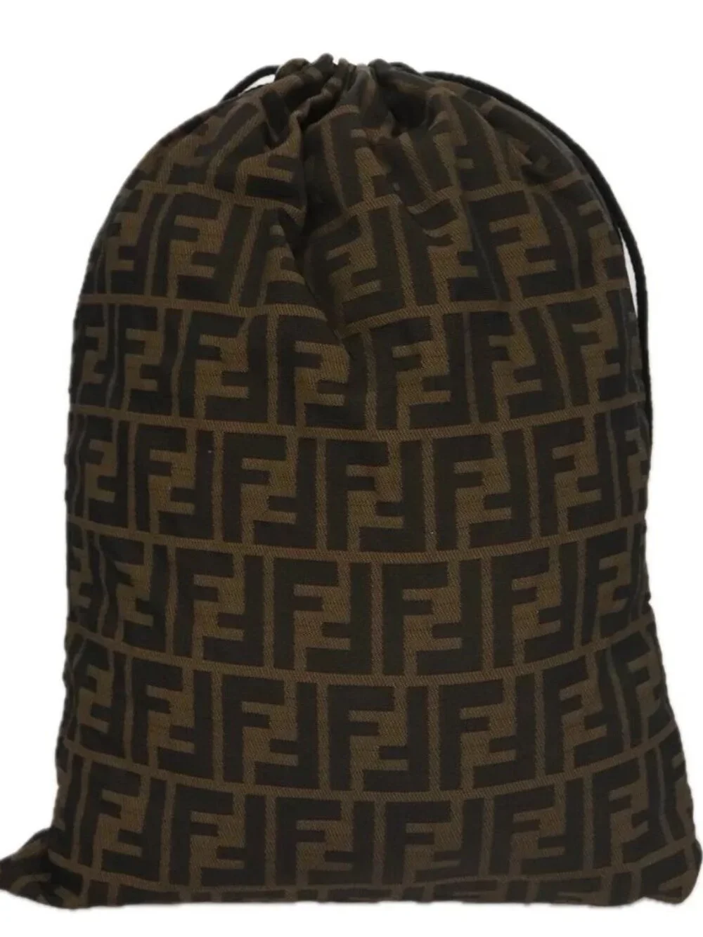 FENDI Zucca Canvas Drawstring Bag Brown Black Auth 101941